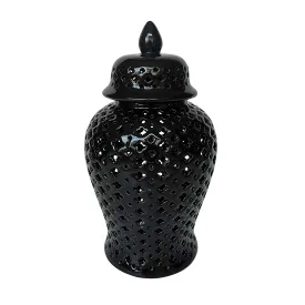 18" Cut-out Clover Temple Jar, Black