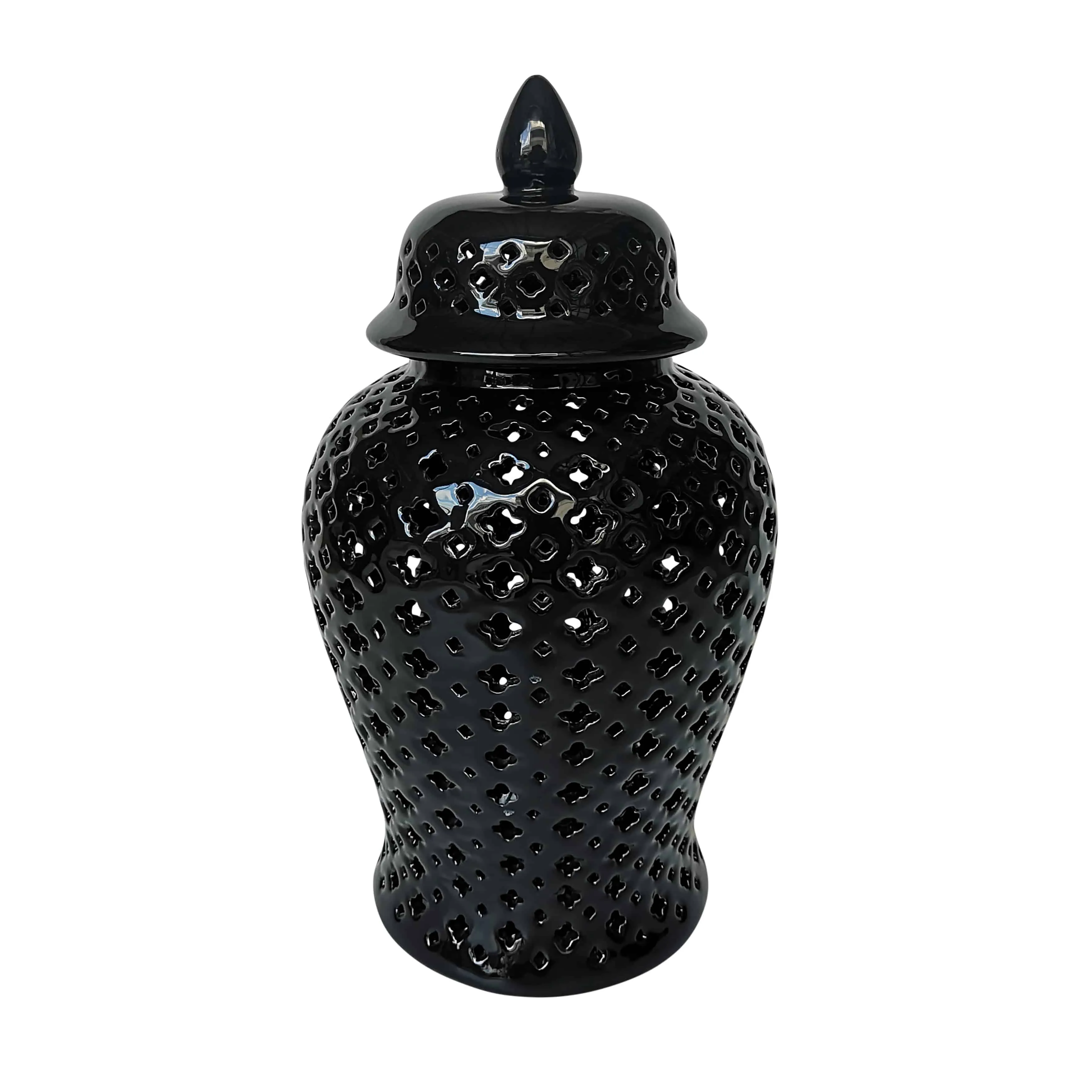 18" Cut-out Clover Temple Jar, Black