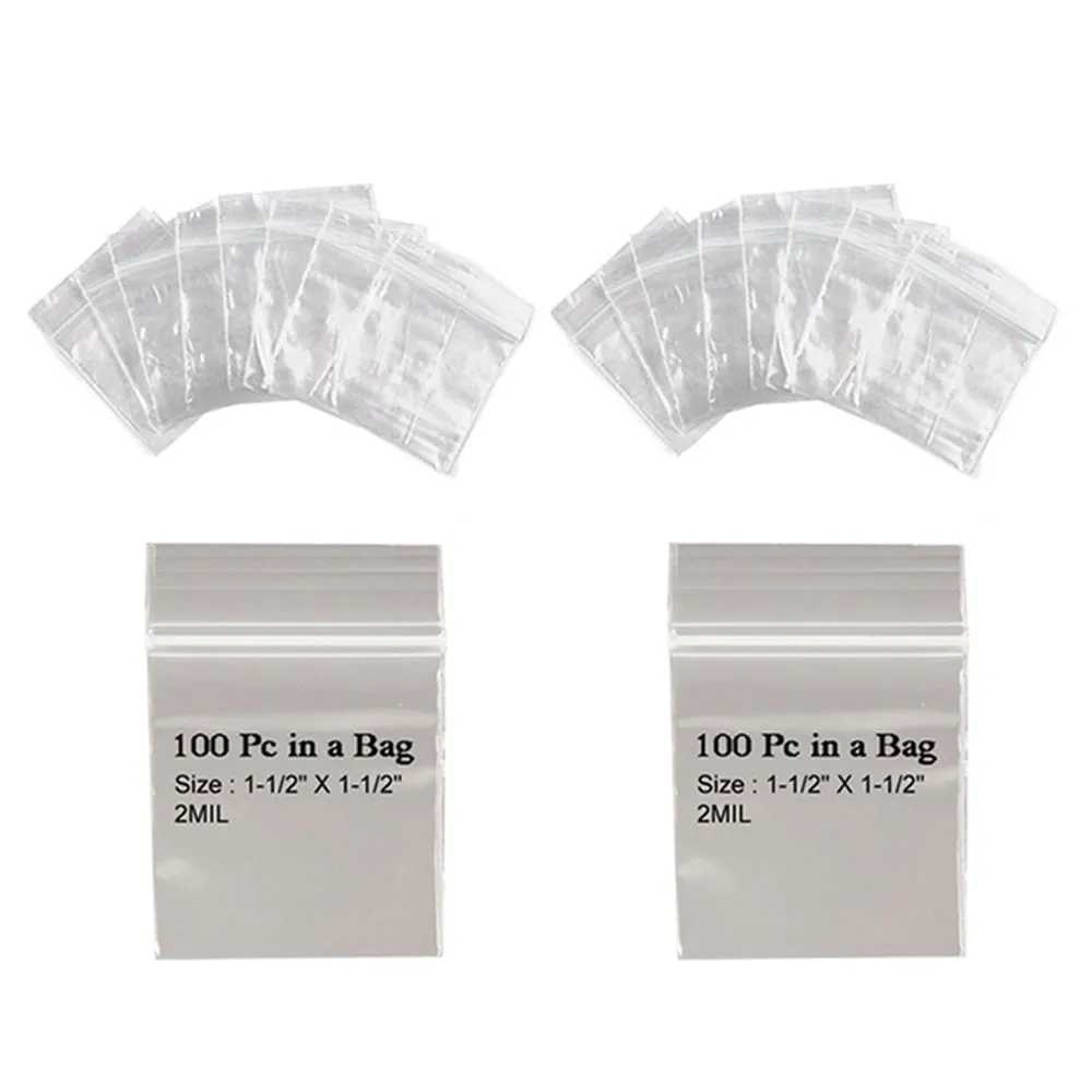 200 Pc Reclosable Clear Poly Bags W 1 1/2x 1 1/2 H Seal Lock Bag 2 Mil Storage
