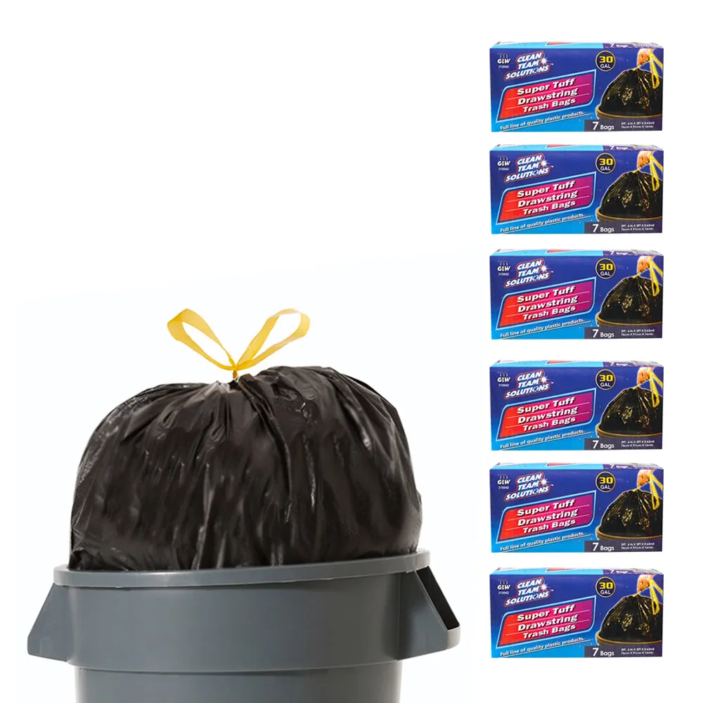 42 Count Super Tuff Heavy Duty 30 Gallon Trash Bags Drawstring Disposal Kitchen