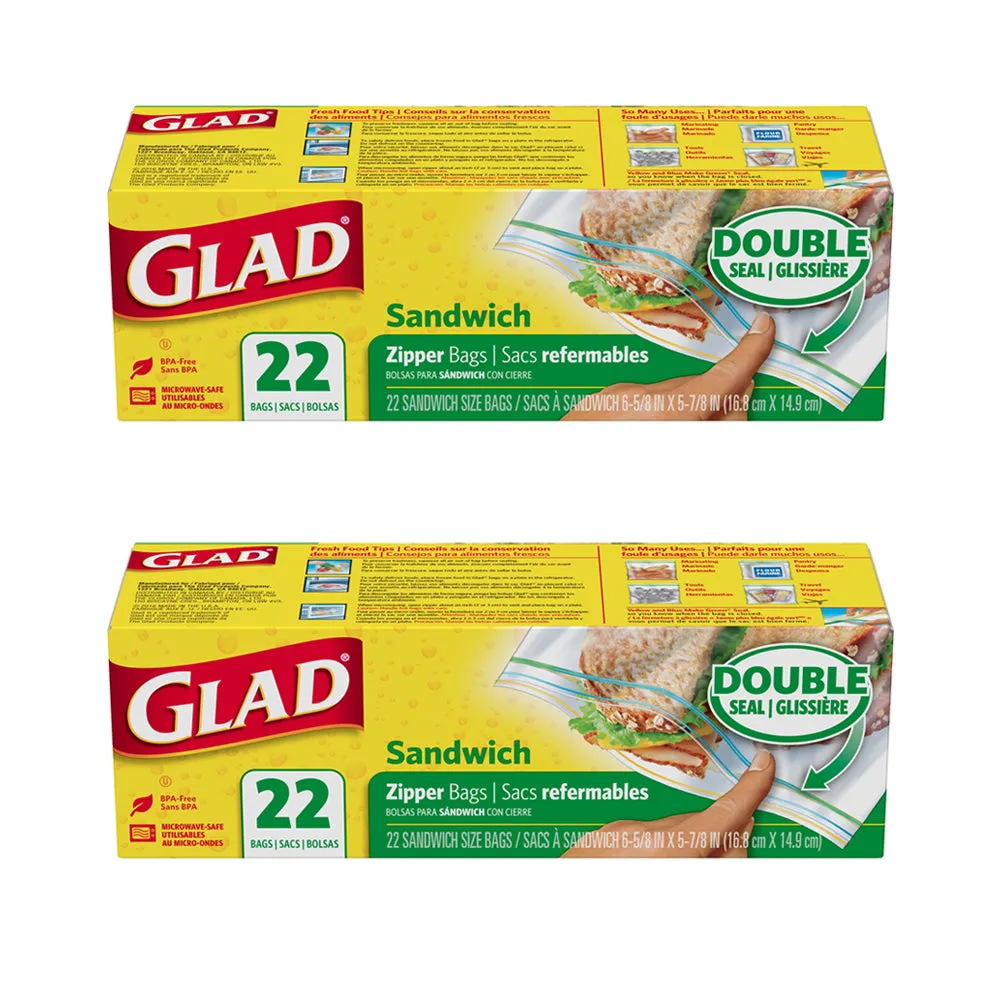 44 Ct Glad Double Seal Sandwich Bags Zipper Snacks School Lunch Storage BPA Free