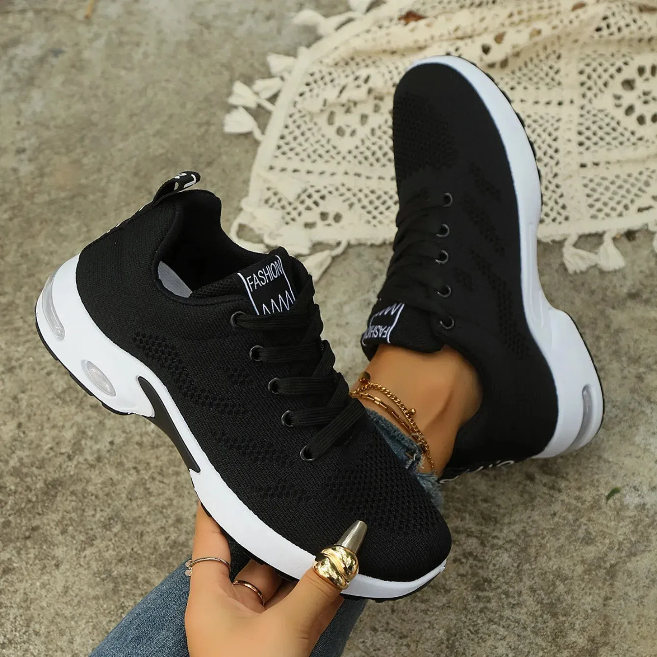 Black and White Women's Platform Sneakers - Stylish and Comfortable