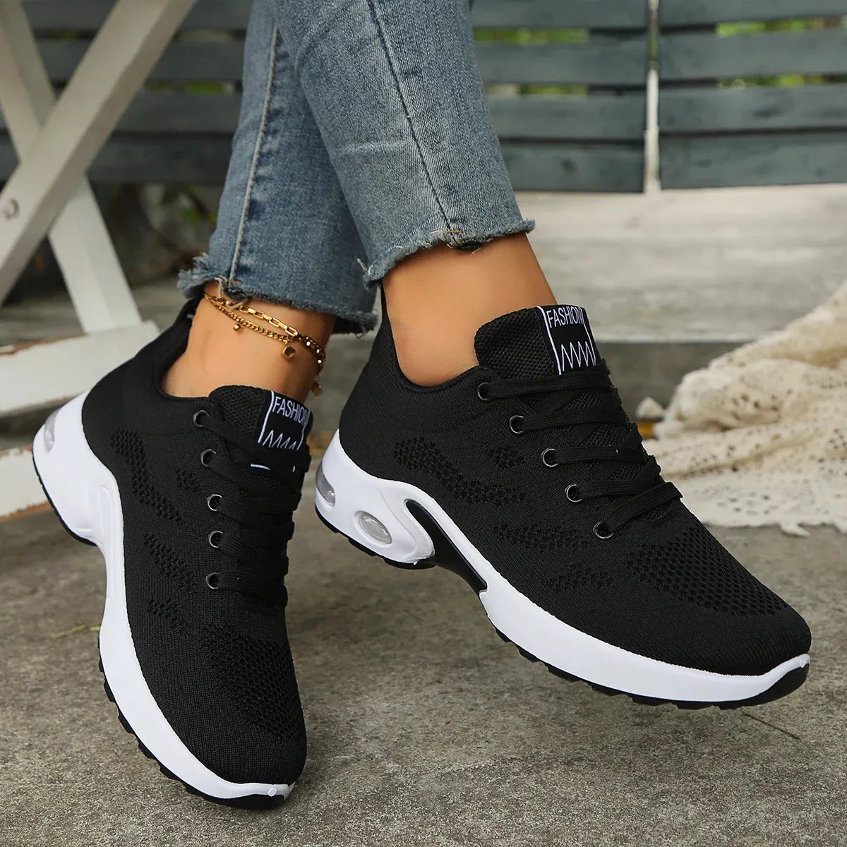 Black and White Women's Platform Sneakers - Stylish and Comfortable