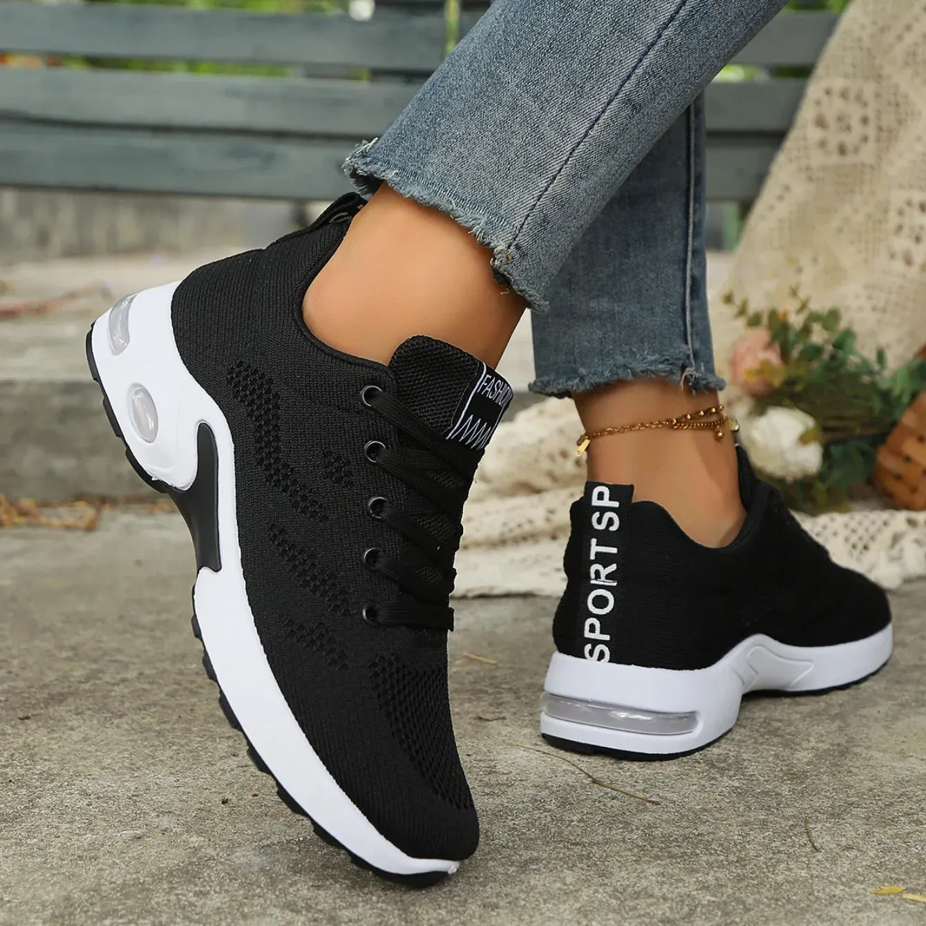 Black and White Women's Platform Sneakers - Stylish and Comfortable