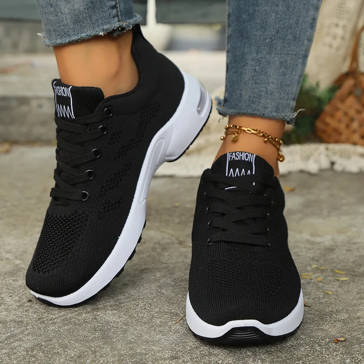 Black and White Women's Platform Sneakers - Stylish and Comfortable