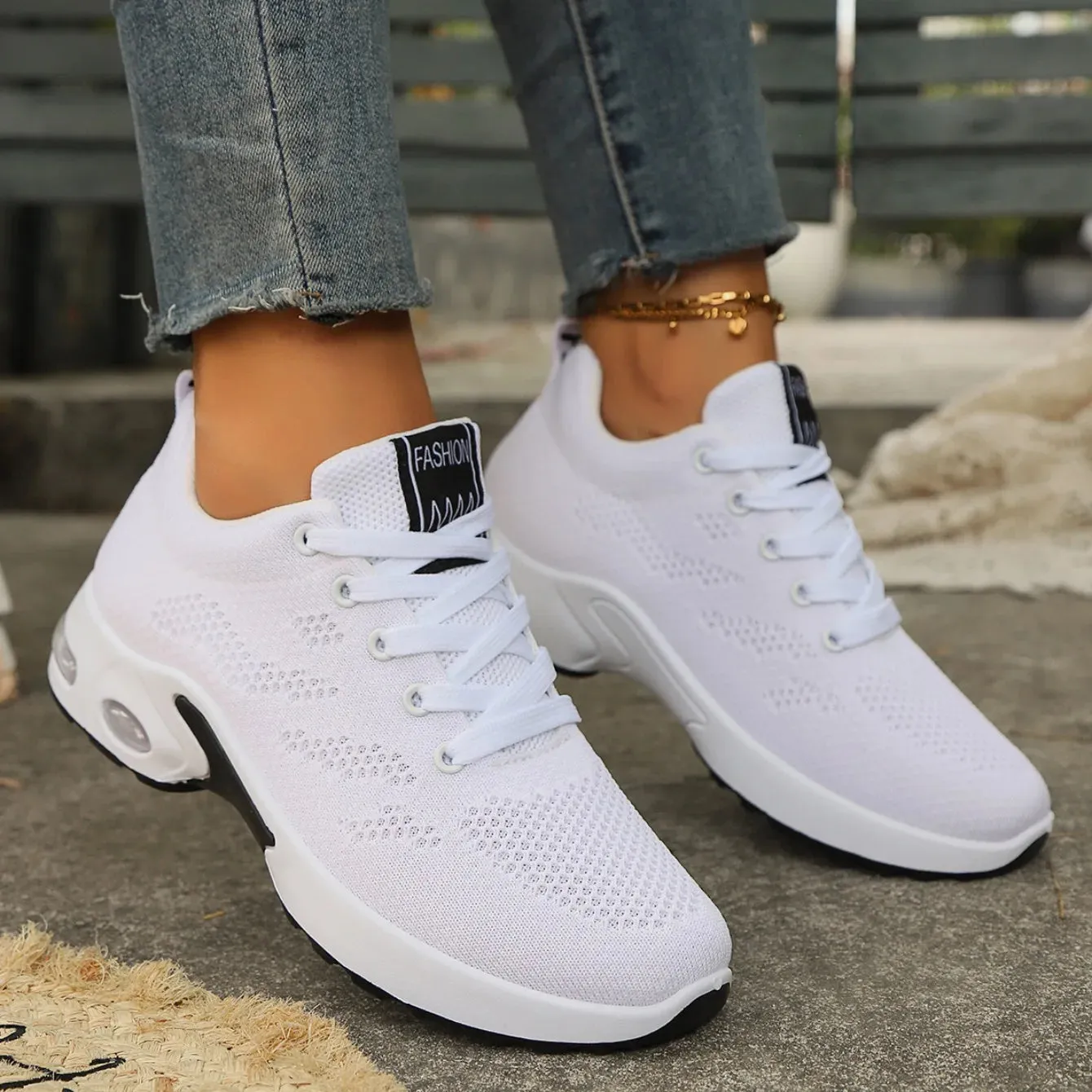 Black and White Women's Platform Sneakers - Stylish and Comfortable