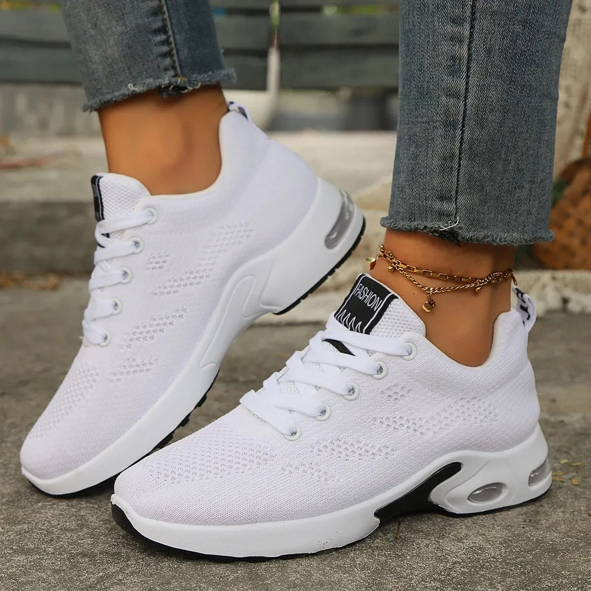 Black and White Women's Platform Sneakers - Stylish and Comfortable