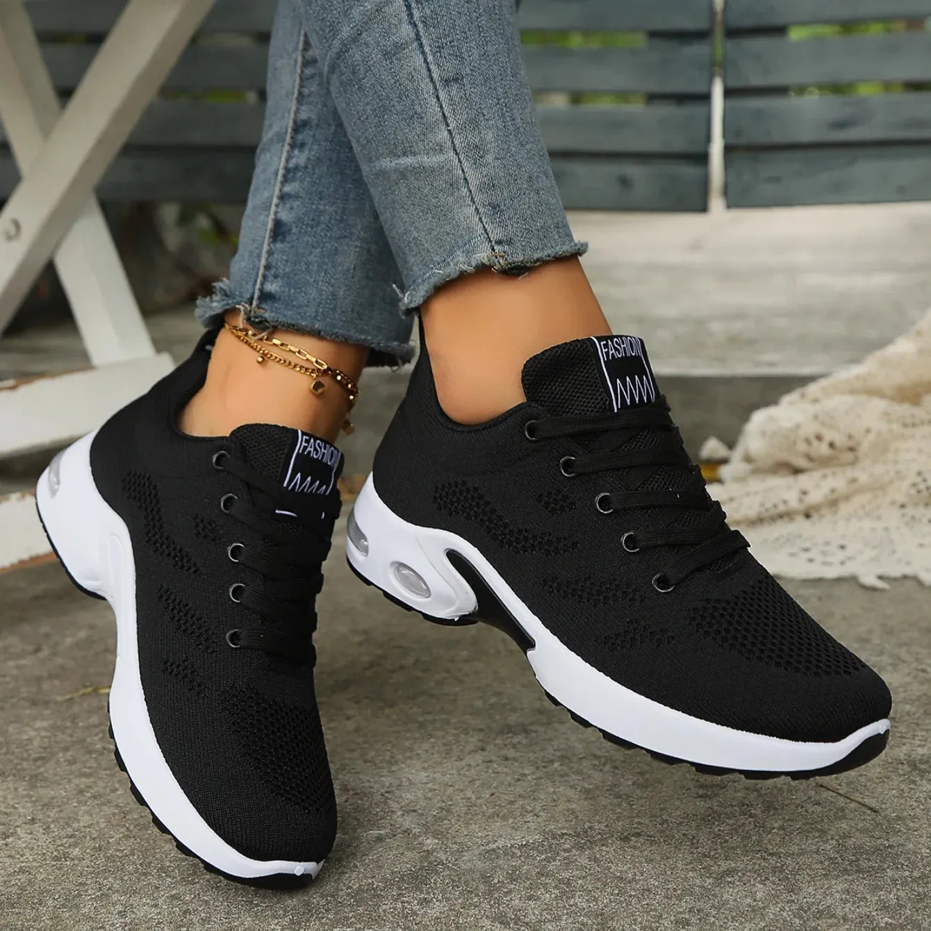 Black and White Women's Platform Sneakers - Stylish and Comfortable