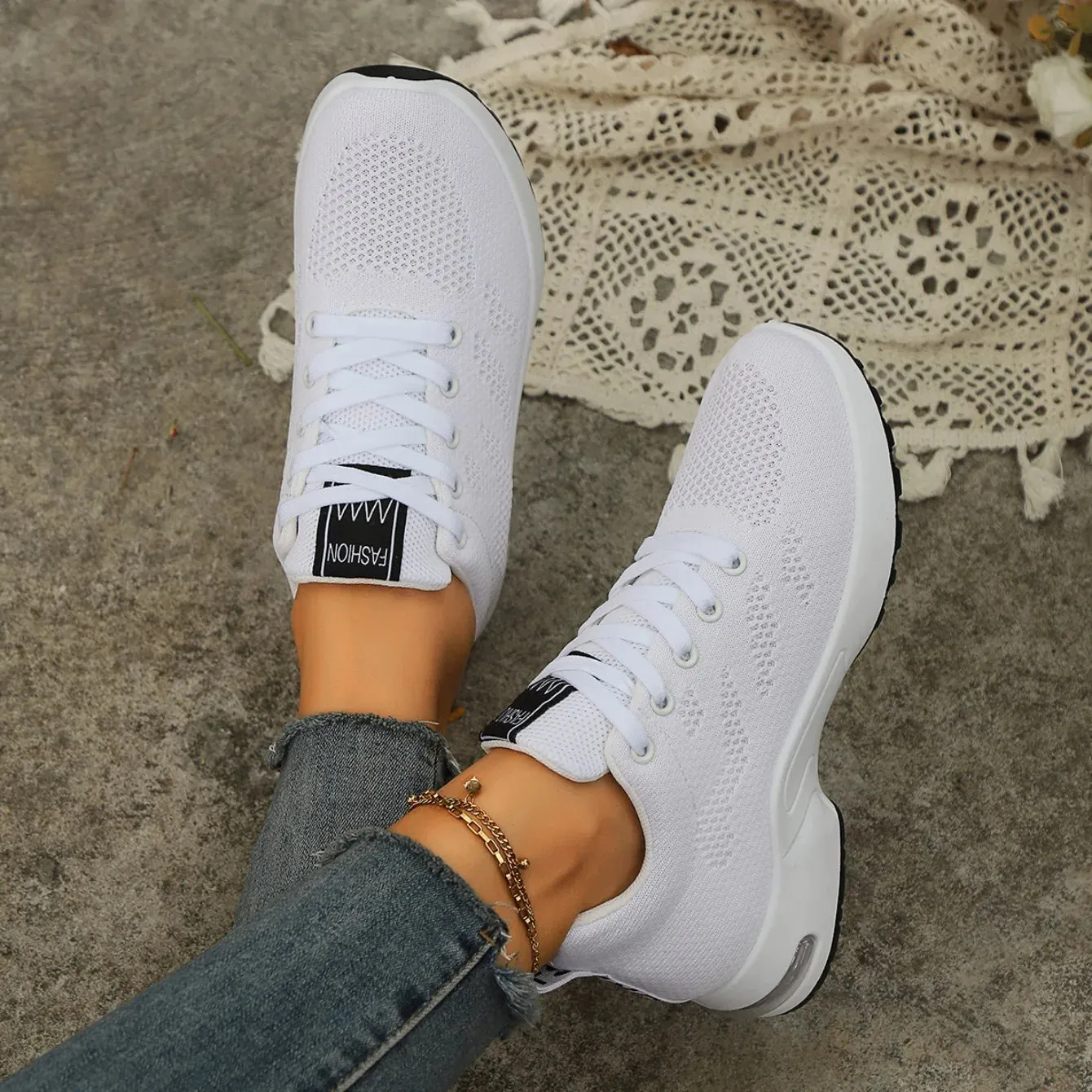 Black and White Women's Platform Sneakers - Stylish and Comfortable