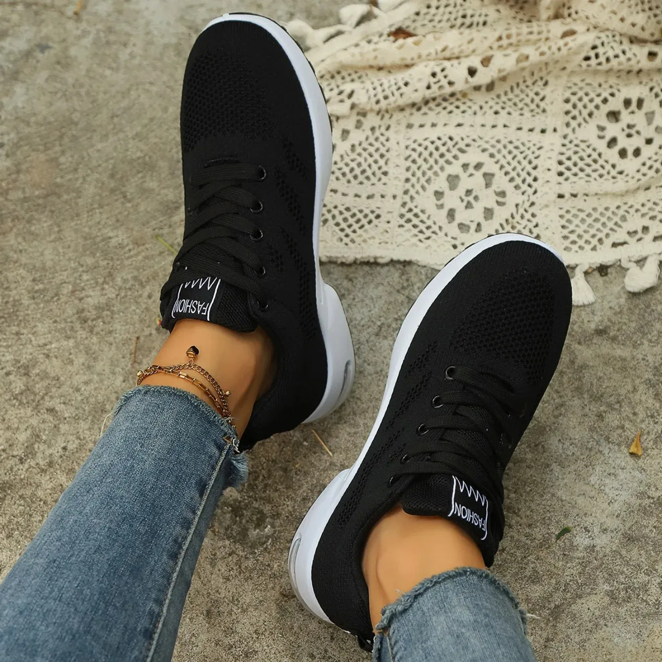 Black and White Women's Platform Sneakers - Stylish and Comfortable