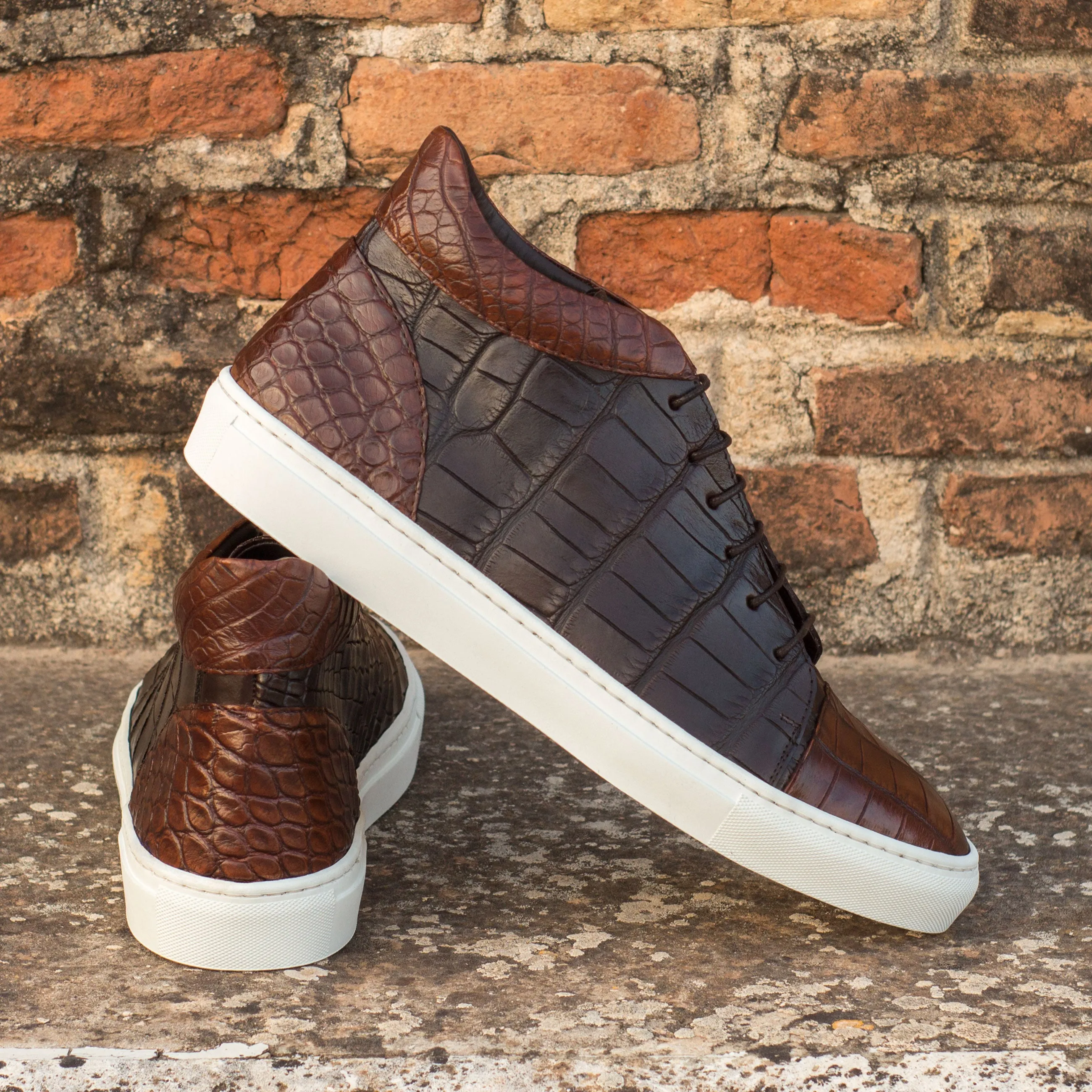 Brown Alligator High-Top Sneakers