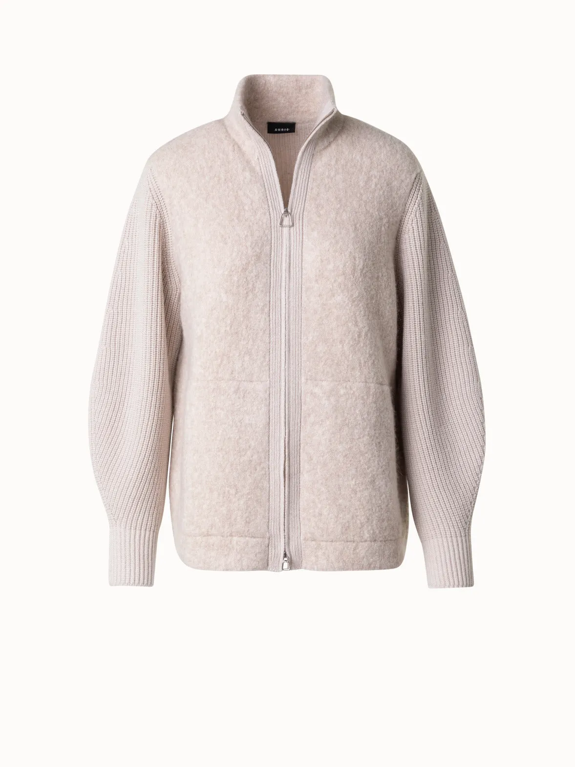 Cashmere Silk Boucl Zip Cardigan