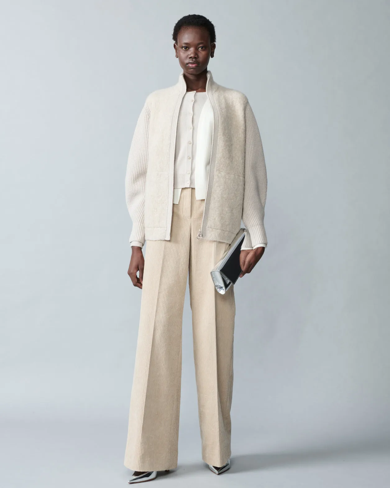 Cashmere Silk Boucl Zip Cardigan