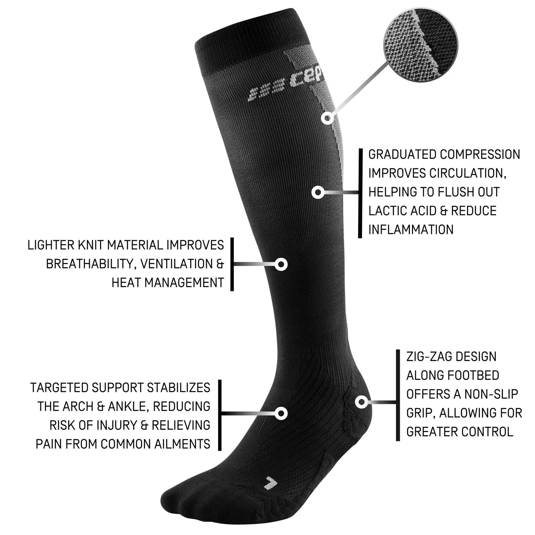 CEP | Ultralight Tall Compression Socks | Men's | Black/Grey