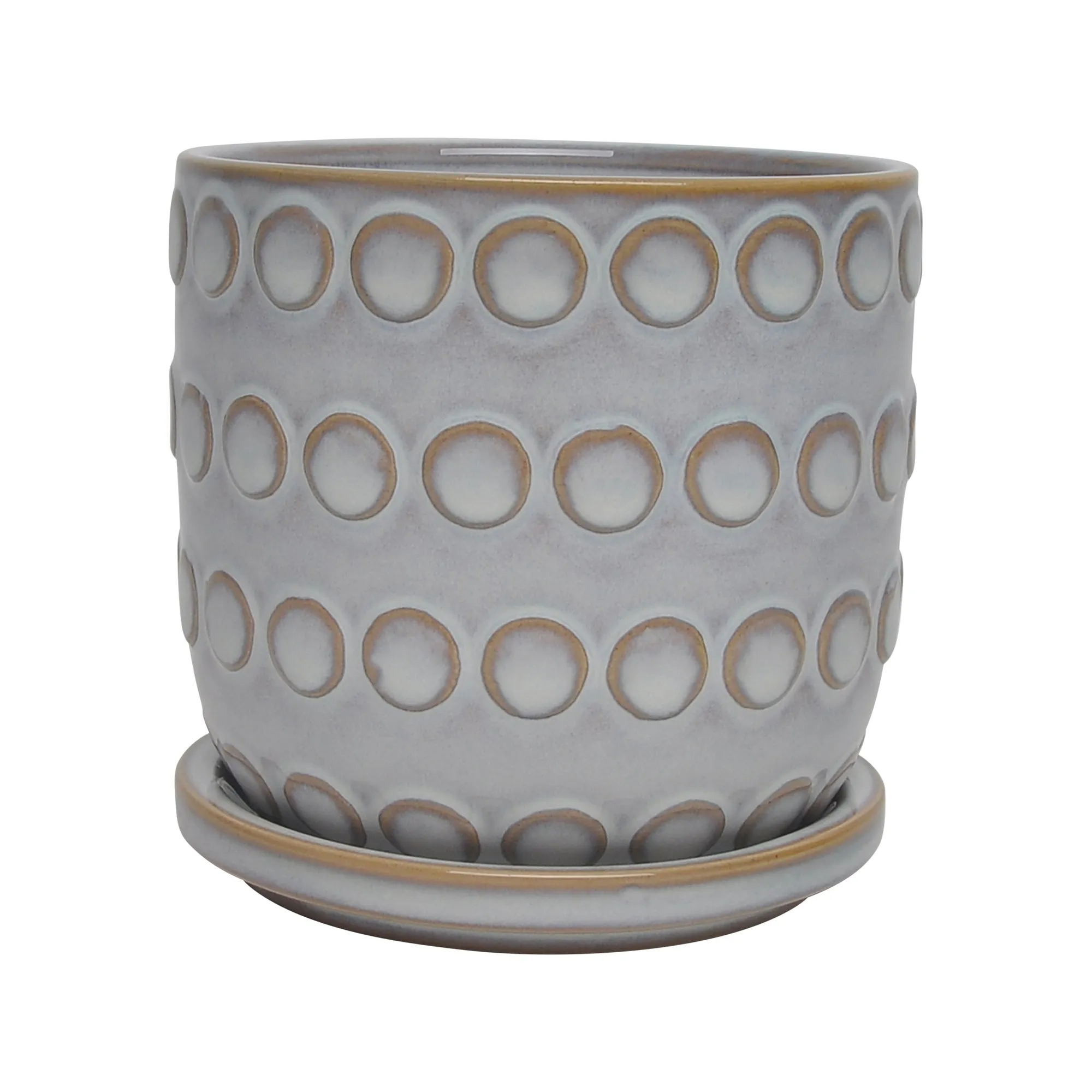 Ceramic 5" Bubbles Planter W/ Saucer, Beige