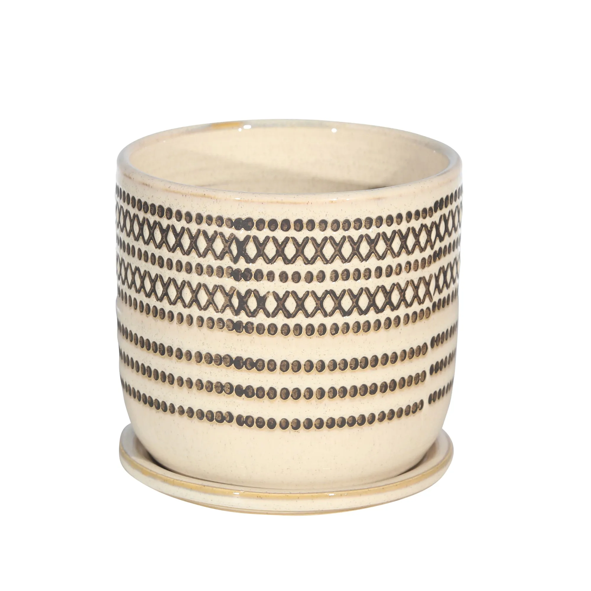 Ceramic 6" Planter W/ Saucer,Cream