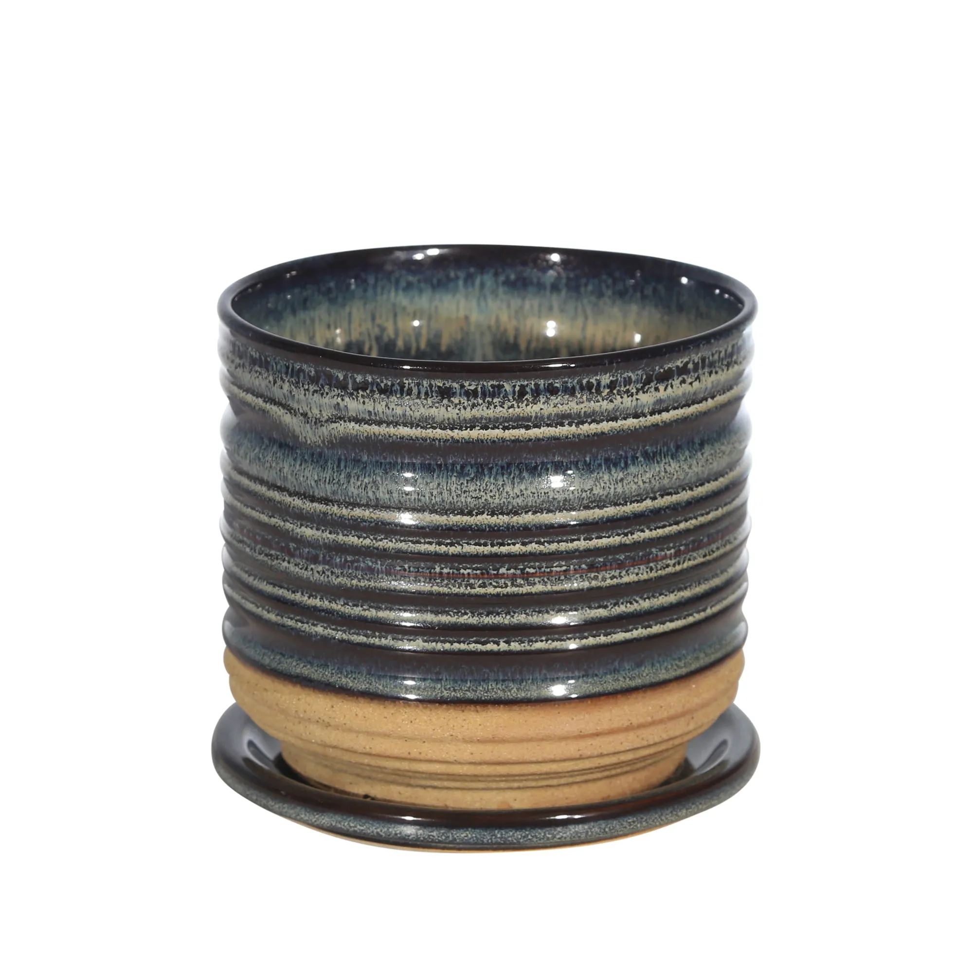 Ceramic 6" Textured Planterw/ Saucer, Multi