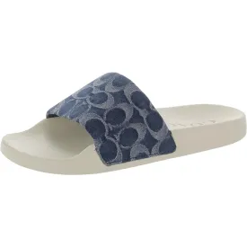 Coach Womens Udele Denim Logo Pool Slides