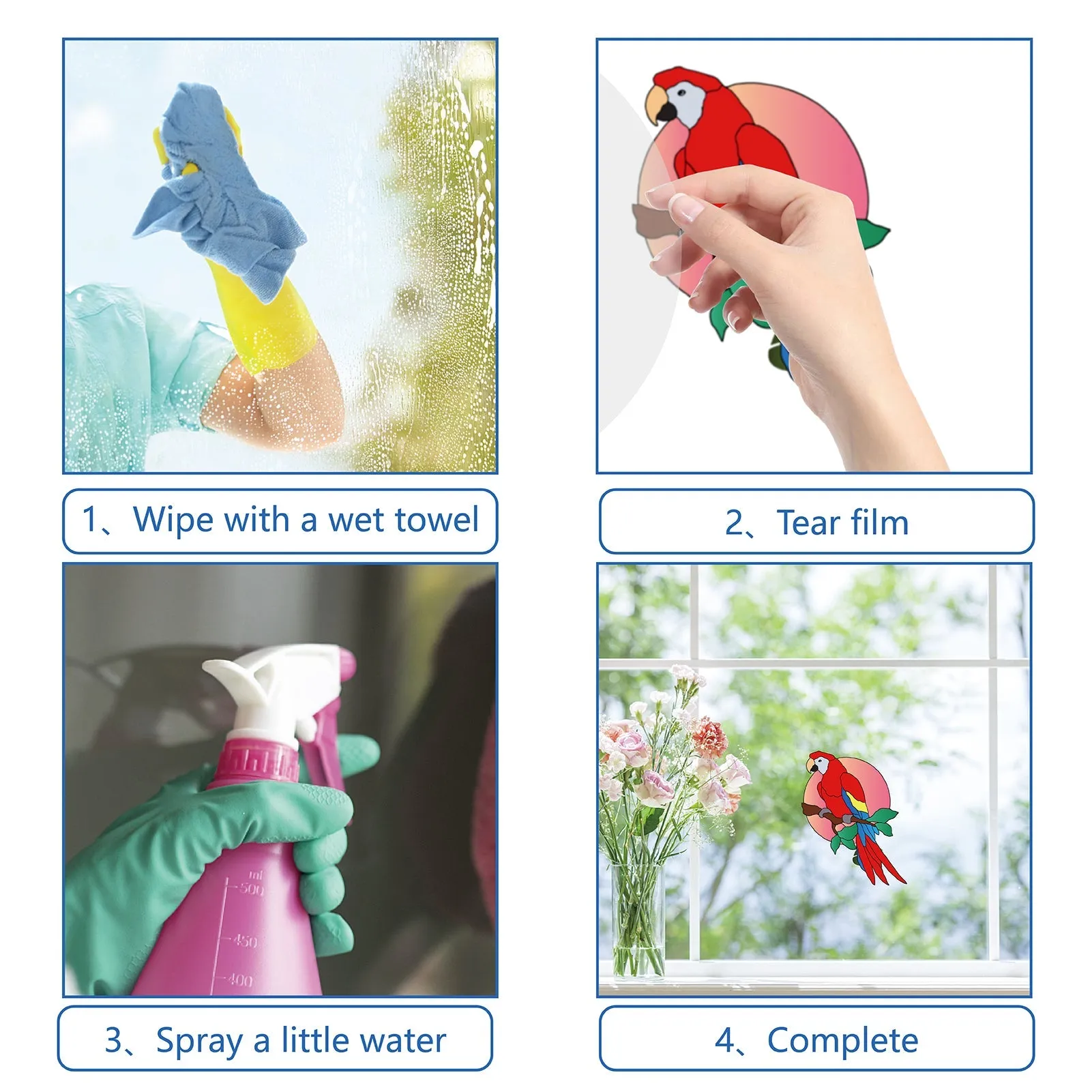 Craspire PVC Window Sticker, for Home Decoration, Square, Animal Pattern, 16x16x0.03cm, 2pcs/style, 4 styles, 8pcs/set
