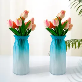 Ekhasa Blue Flower Glass Bud Vase for Home Decor | Glass Vases Home Decor for Living Room & Home Decoration | Flower Vase Aesthetic Flower Pots for Home Table Dining Table (Matte Finish - Set of 2)