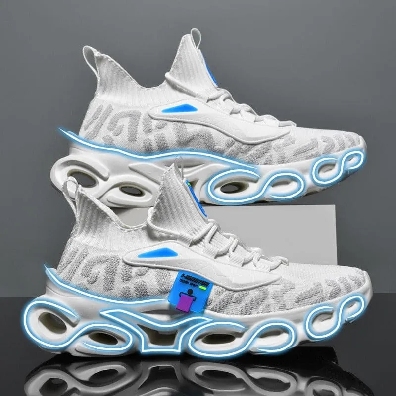 Futuristic Trendy Men’s Sneakers with Glowing Blue Soles