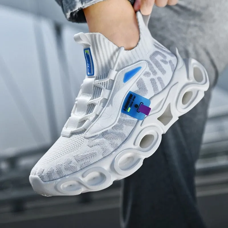 Futuristic Trendy Men’s Sneakers with Glowing Blue Soles