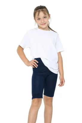 Girls Kids Stretch Cycling Shorts PE School Uniform Dance Gym Swim Viscose - Navy