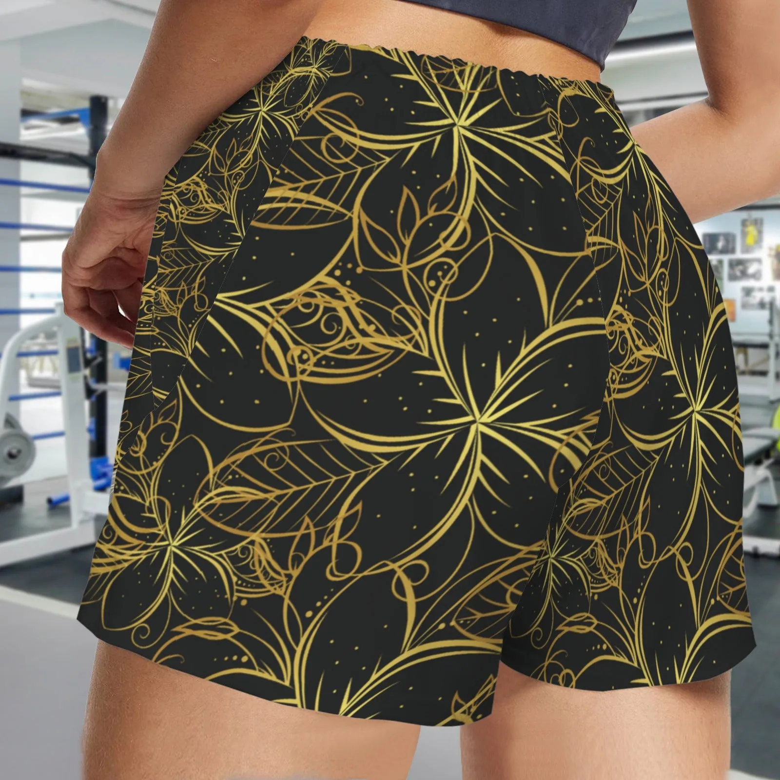 Golden Frangipani Black Zip Pocket Shorts up to 5 XL (FWS)
