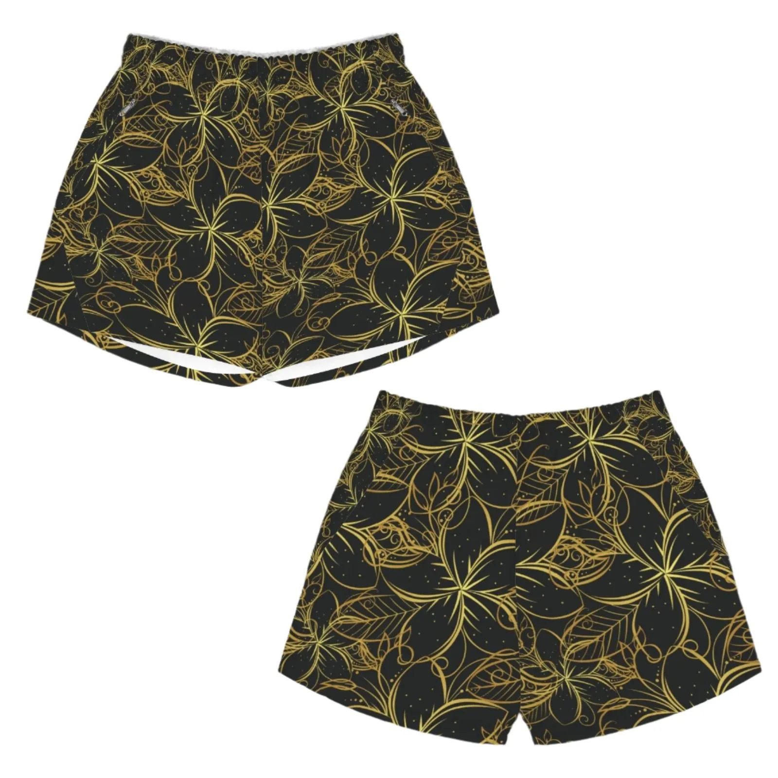 Golden Frangipani Black Zip Pocket Shorts up to 5 XL (FWS)