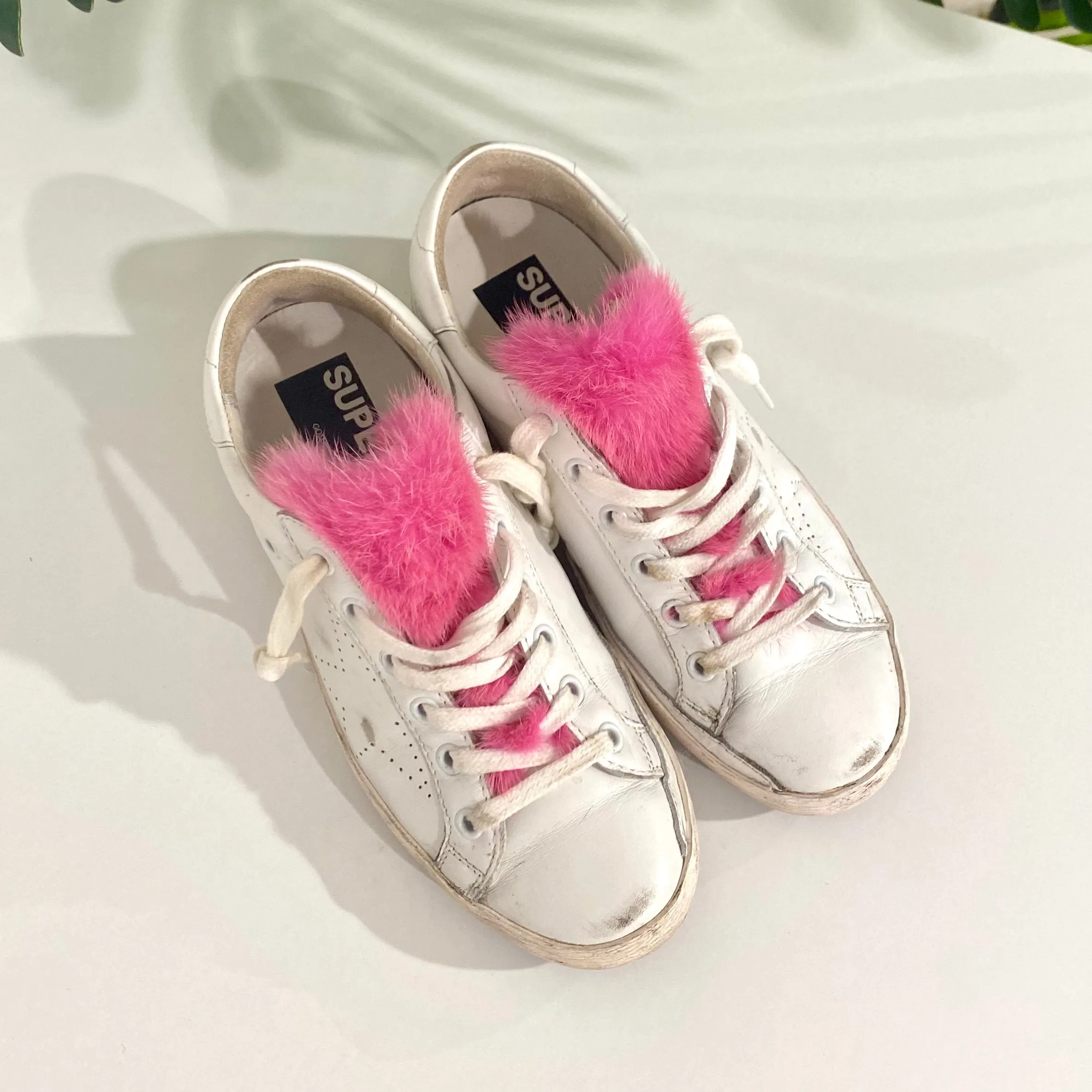 Golden Goose Pink Fur White Sneakers
