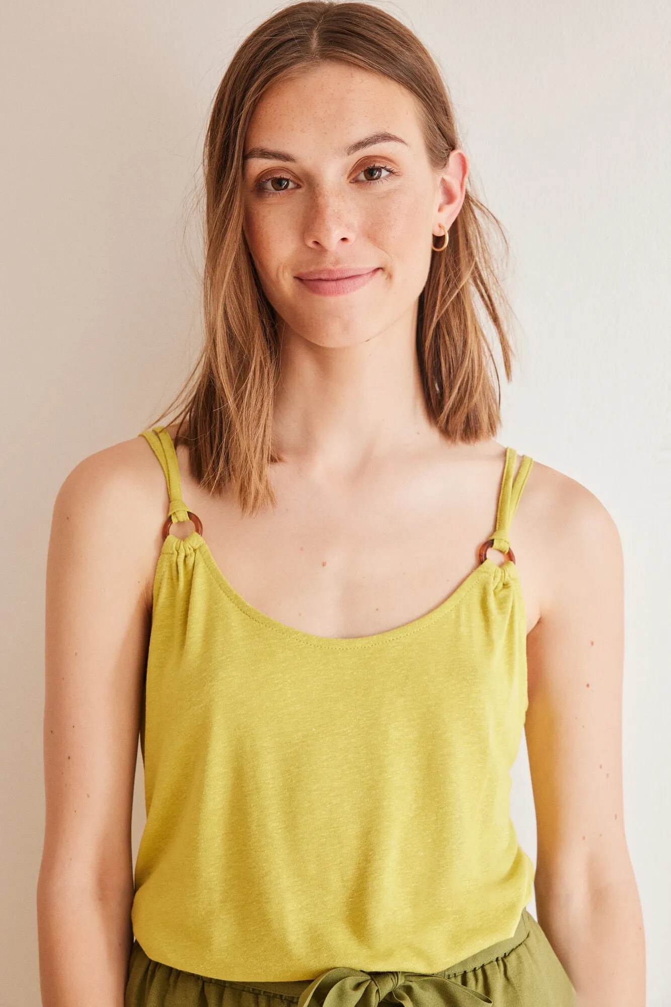 Green linen vest top
