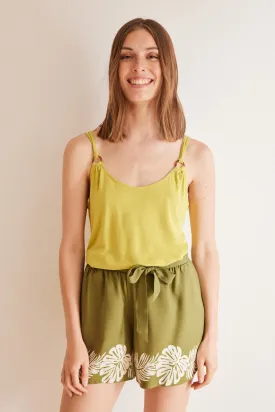 Green linen vest top
