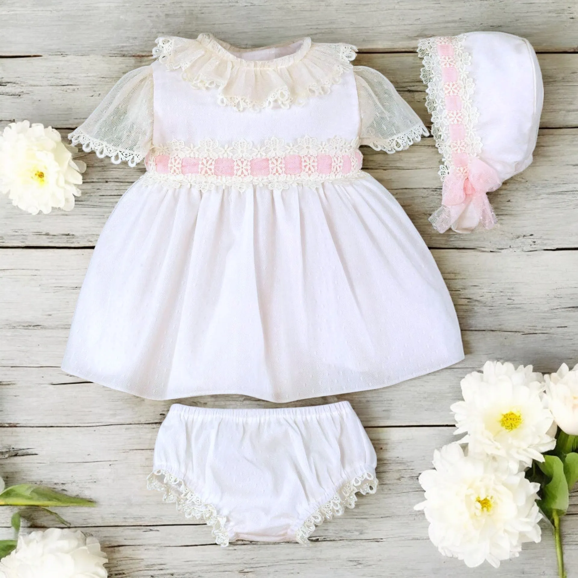 Ivory & Pink Tulle Dress Set