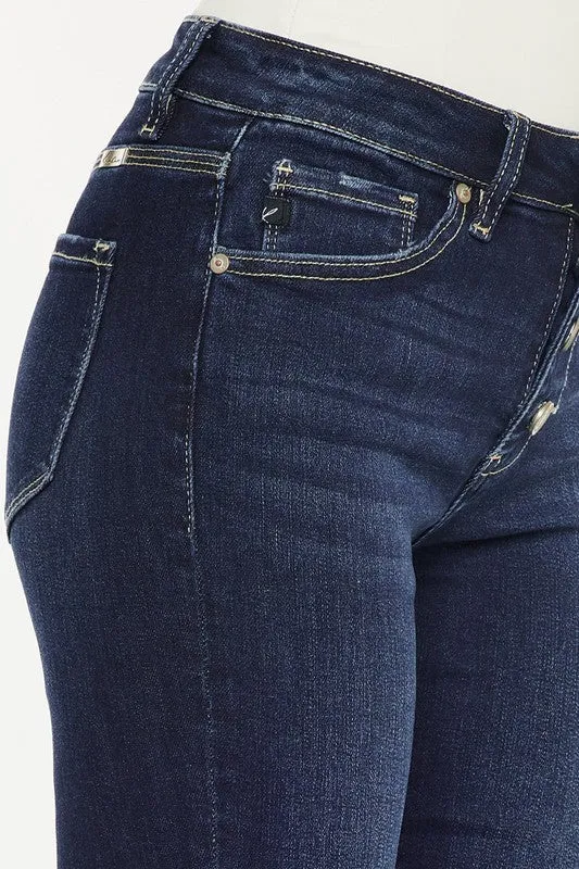 KanCan High Rise Button Down Cuffed Bermuda Jeans