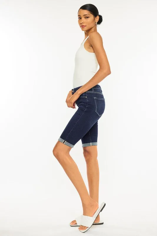 KanCan High Rise Button Down Cuffed Bermuda Jeans