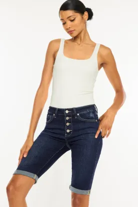 KanCan High Rise Button Down Cuffed Bermuda Jeans