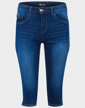 Ladies Dark Denim Organic Cotton Medium Waist 3/4 Cropped Stretchy Jeans