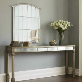 LARGE PAULOWINA WOOD GEORGIAN PALE GREY FENCED MIRROR
