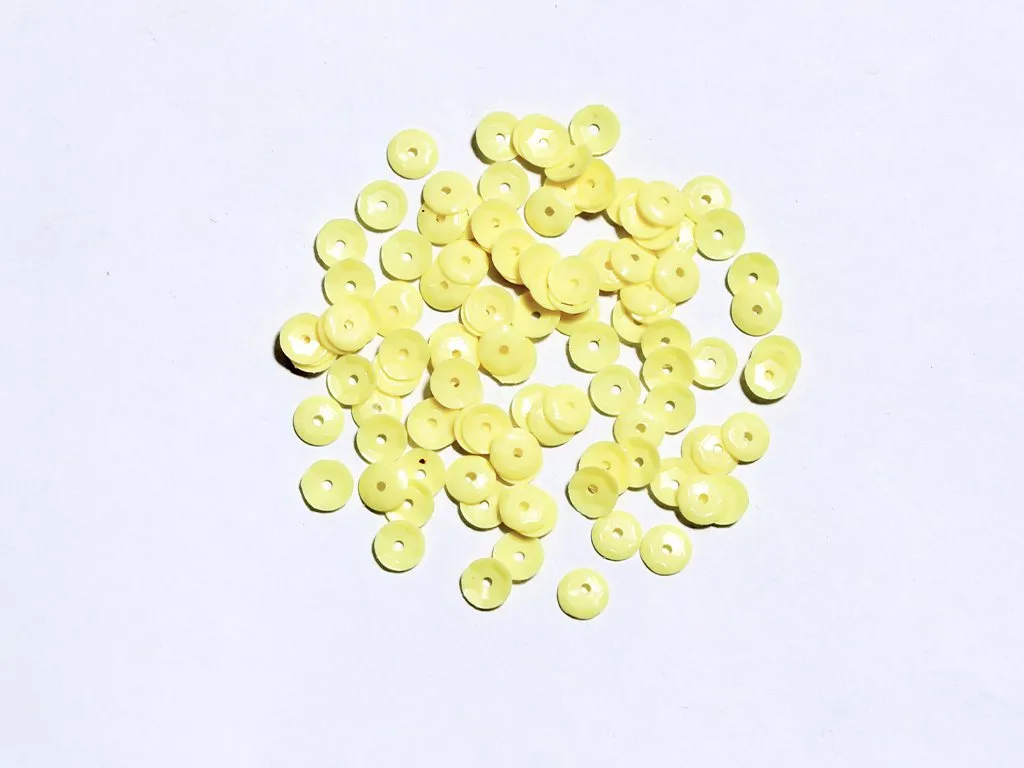 Light Yellow Centre Hole Circular Flat Plastic Sequins- 6 mm(Wholesale)