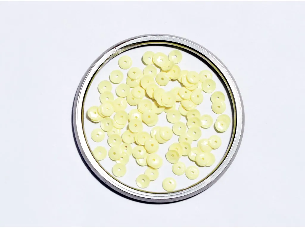 Light Yellow Centre Hole Circular Flat Plastic Sequins- 6 mm(Wholesale)