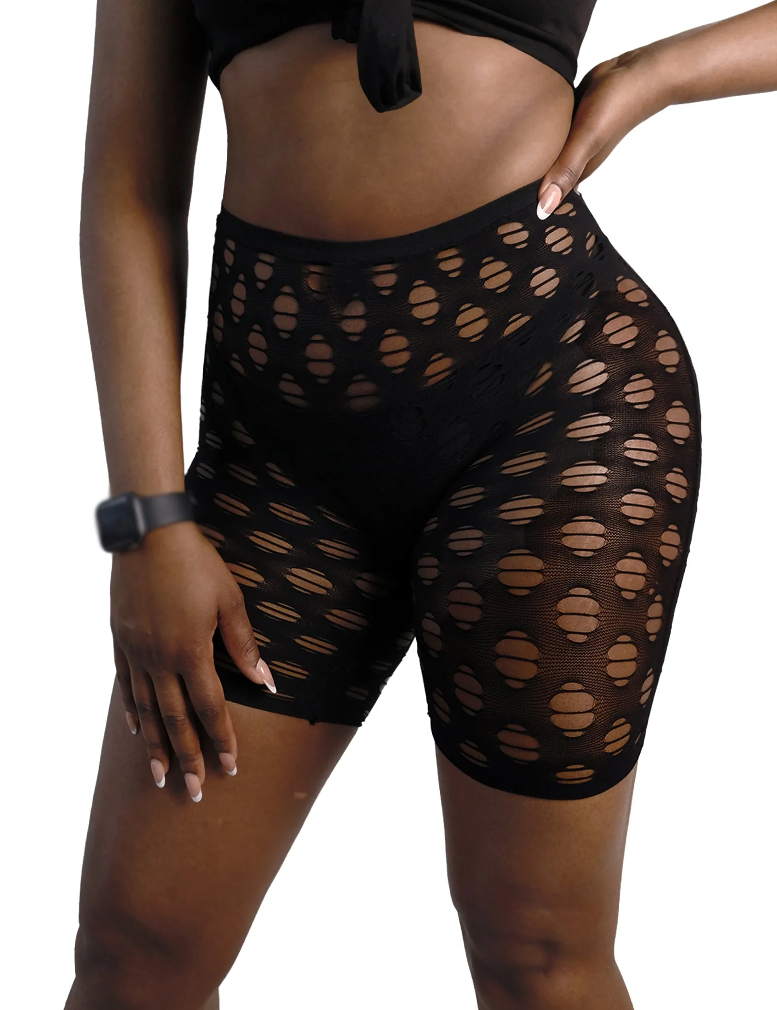 Lunedear Womens Sexy Shorts Black Ripped Fishnet Stockings Biker Shorts Festival Dance Party Mesh Shorts Summer Beach Coverup Shorts