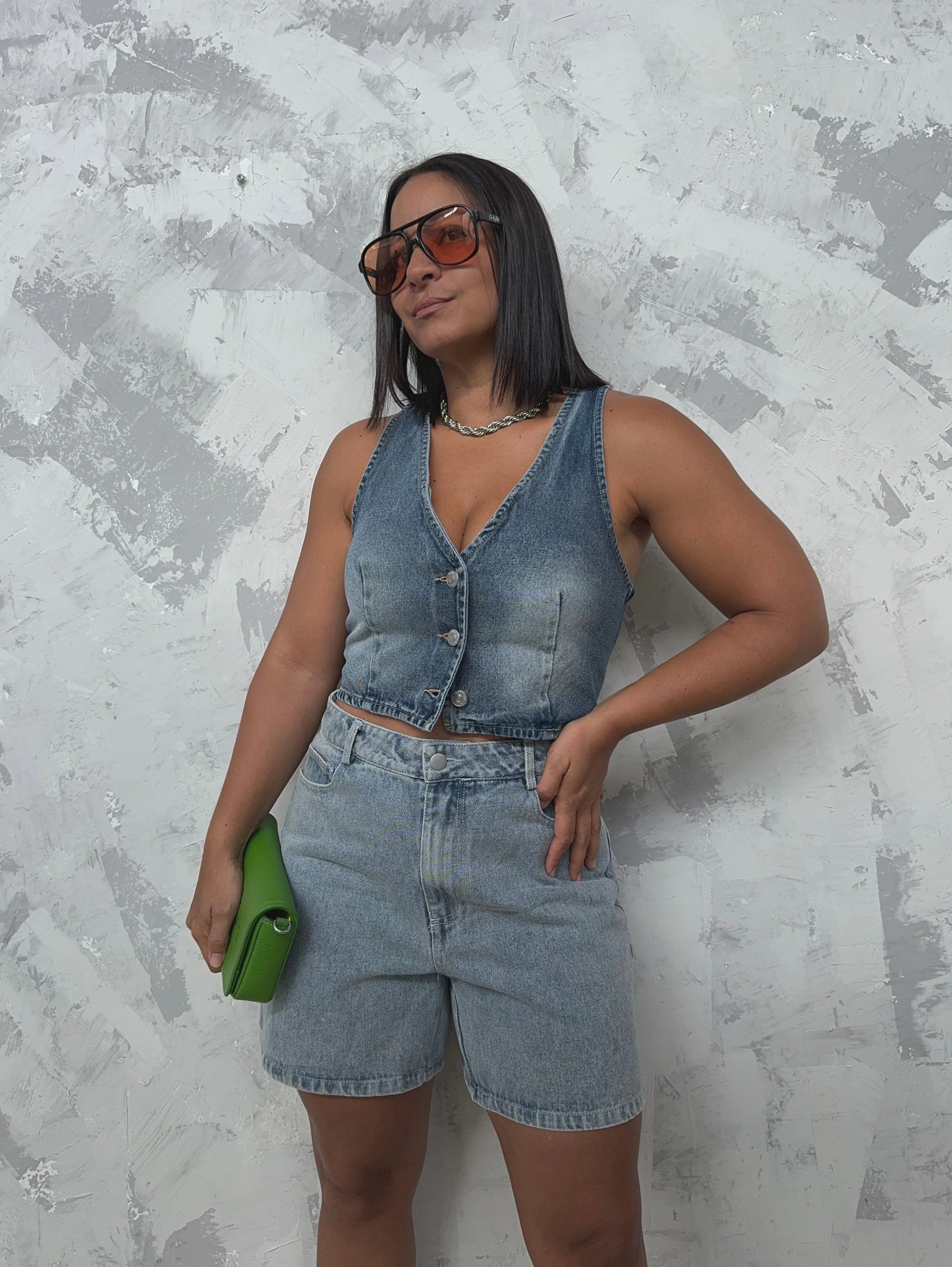 Mid Length Denim Shorts