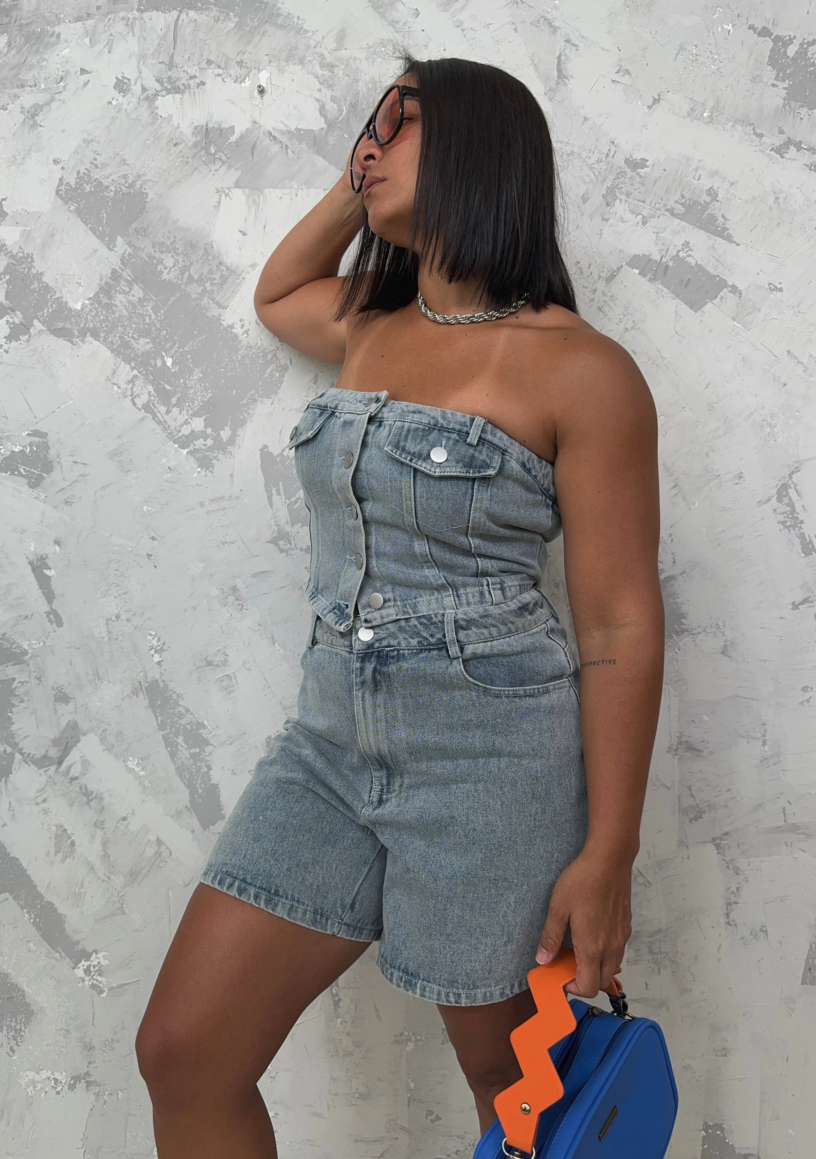 Mid Length Denim Shorts