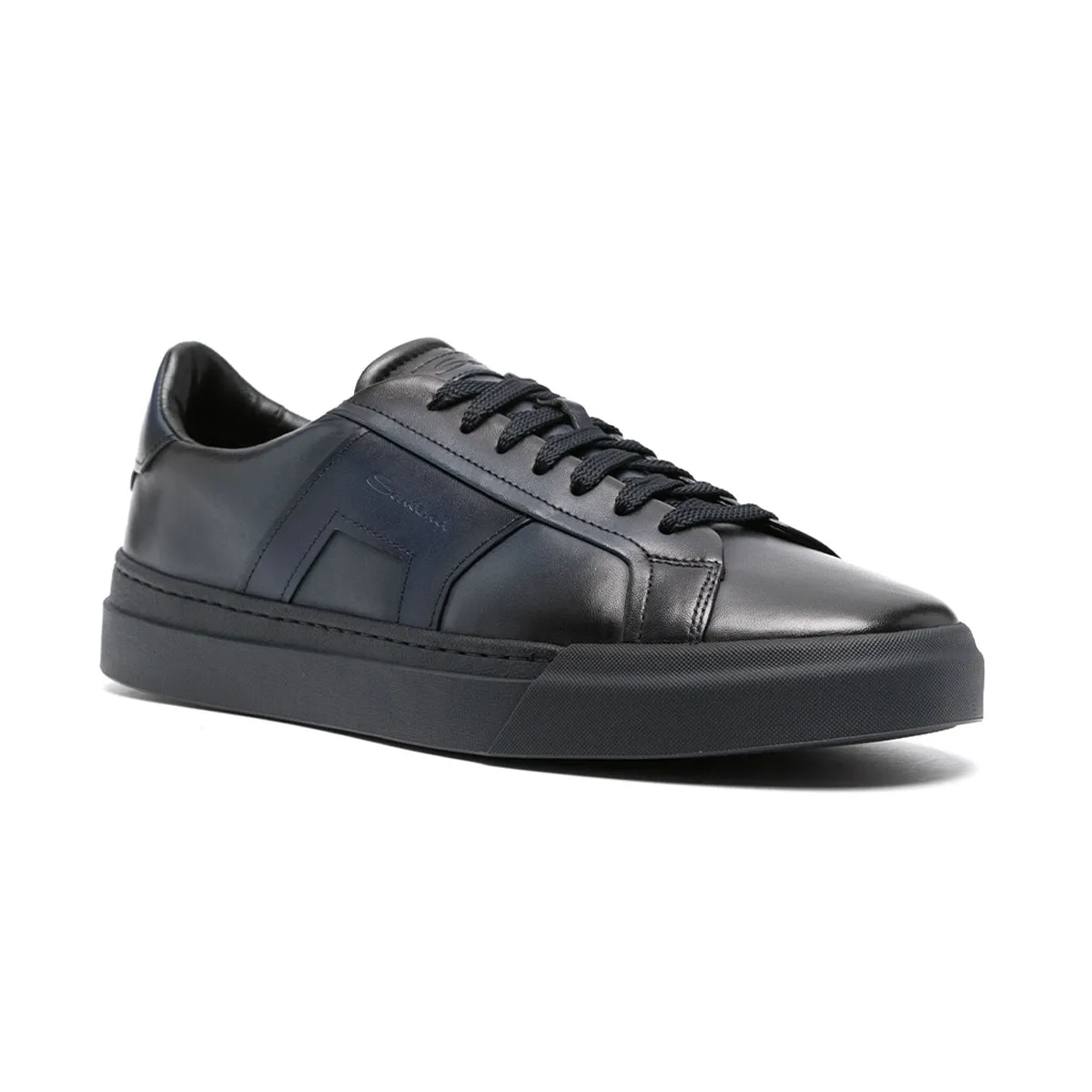 Navy Leather Double Buckle Sneaker
