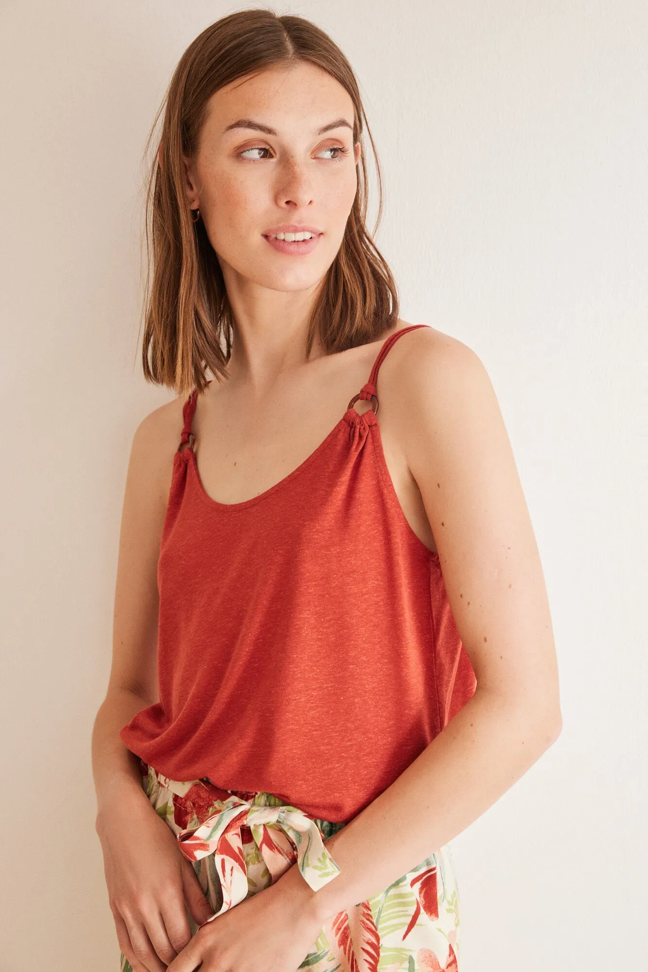 Orange linen vest top