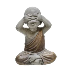 Polyresin 12" No See Baby Monk, Gray/Gold