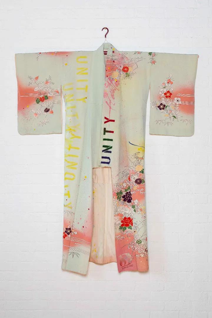 "UNITY" Reimagined Vintage Kimono - Kimono Zulu Artist Collaboration with Mr.D 1987