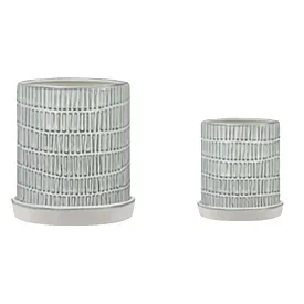 S/2 10/12" Tribal Planter W/ Saucer, White