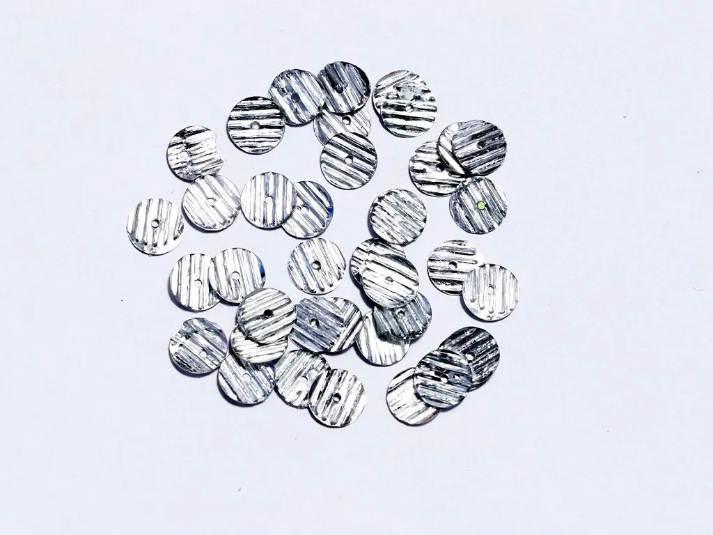 Silver Center Hole Circular Designer Plastic Sequins- 10 mm