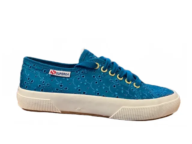 Superga scarpa sneakers da donna in sangallo satin 2750 S008C40 D33 ottanio